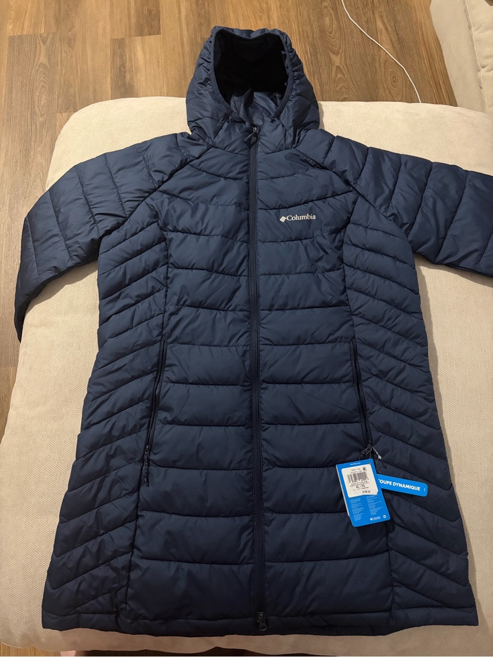 Columbia Navy Hooded Long Puffer Coat